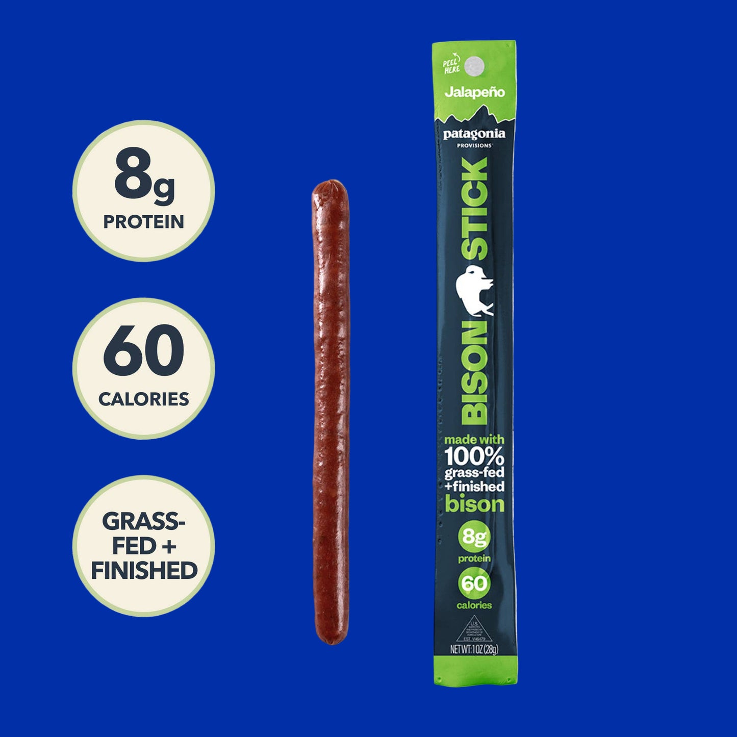 PATAGONIA Jalapeno Bison Stick - Grass-Fed, Grass-Finished