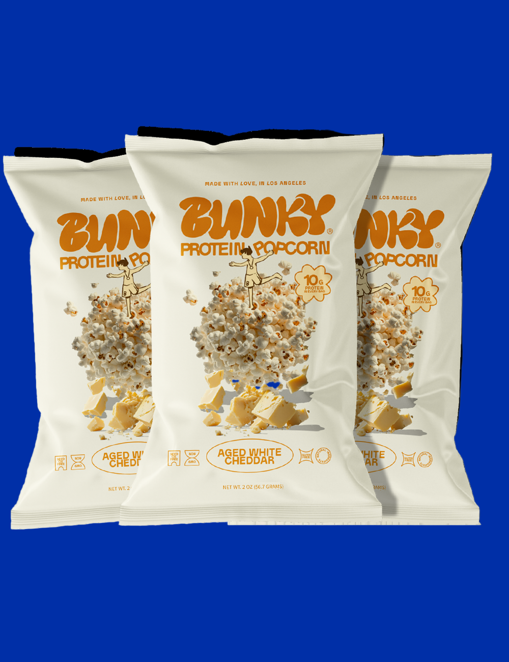 BUNKY Aged White Cheddar | Protein Popcorn