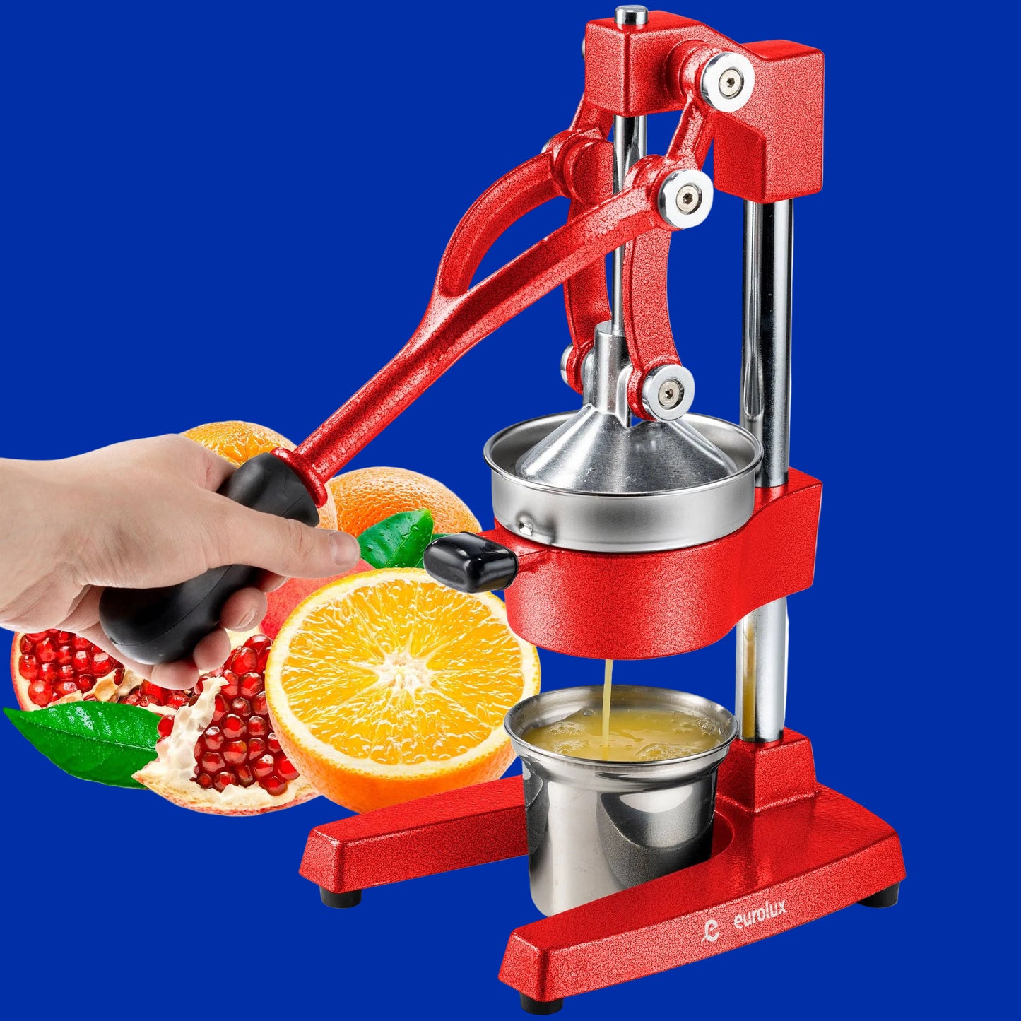 Eurolux Cast Iron Citrus Juicer | Commercial Grade Manual Hand Press | Countertop Squeezer for Fresh Fruit Juice